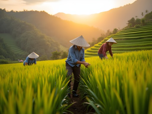 Rice planting in Batuan, Bohol with farmers demonstrating traditional techniques