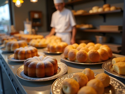 Traditional Bolognese desserts including certosino cake and torta di riso in a historic pastry shop