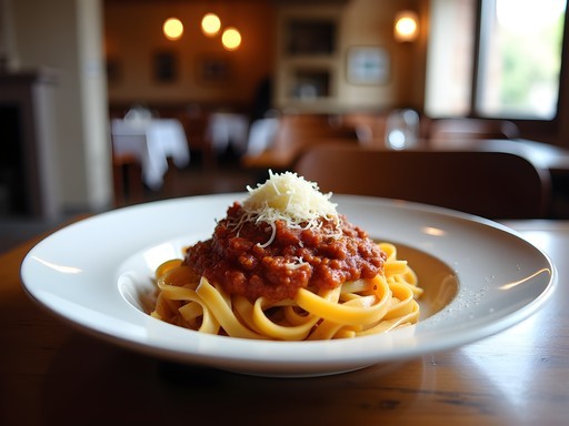 Authentic tagliatelle al ragù being served in a traditional Bolognese trattoria