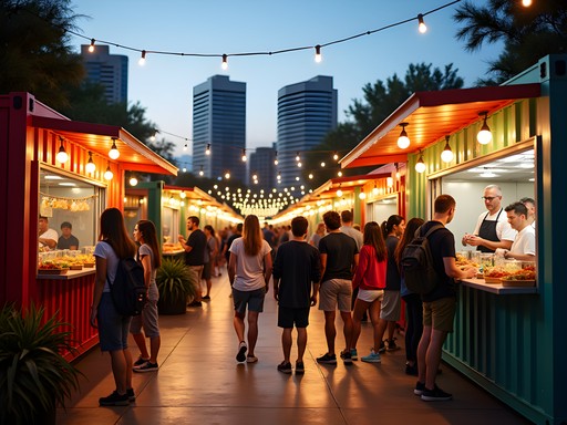 Eat Street Northshore food market in Brisbane with colorful shipping containers and food stalls