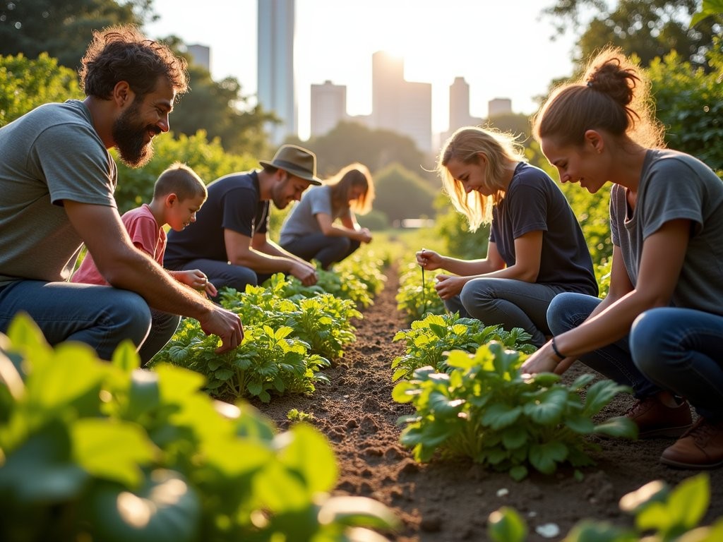 Local volunteers working in Northey Street City Farm community garden in Brisbane