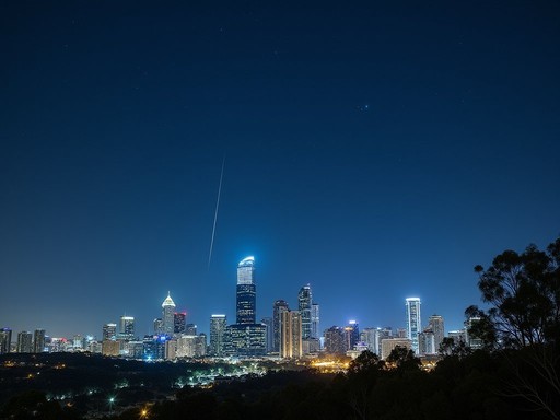 Southern Cross constellation visible over Brisbane skyline at night