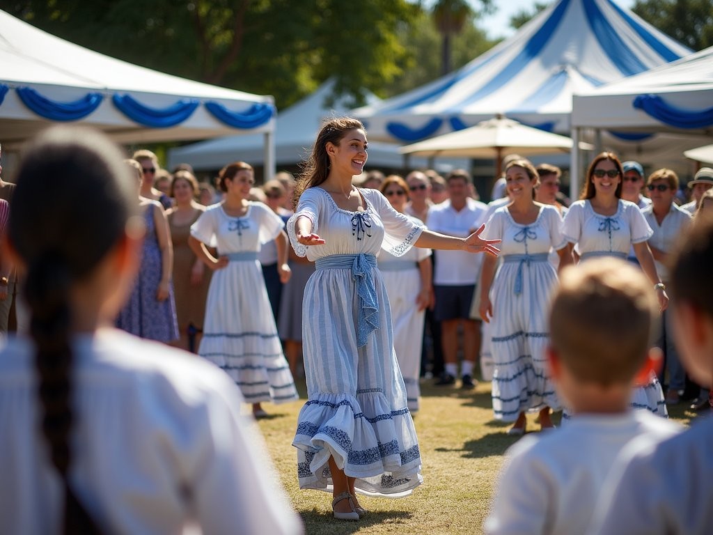 Local families enjoying traditional dance performances at Brisbane's Paniyiri Greek Festival