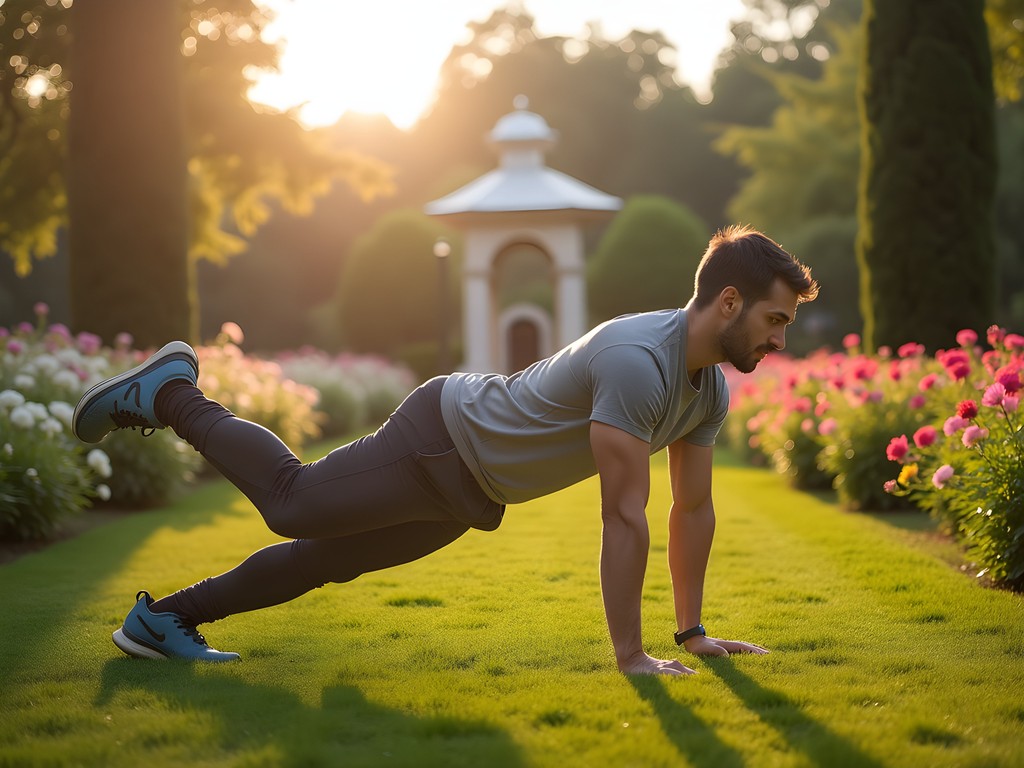 Man doing outdoor workout at McCrory Gardens in Brookings