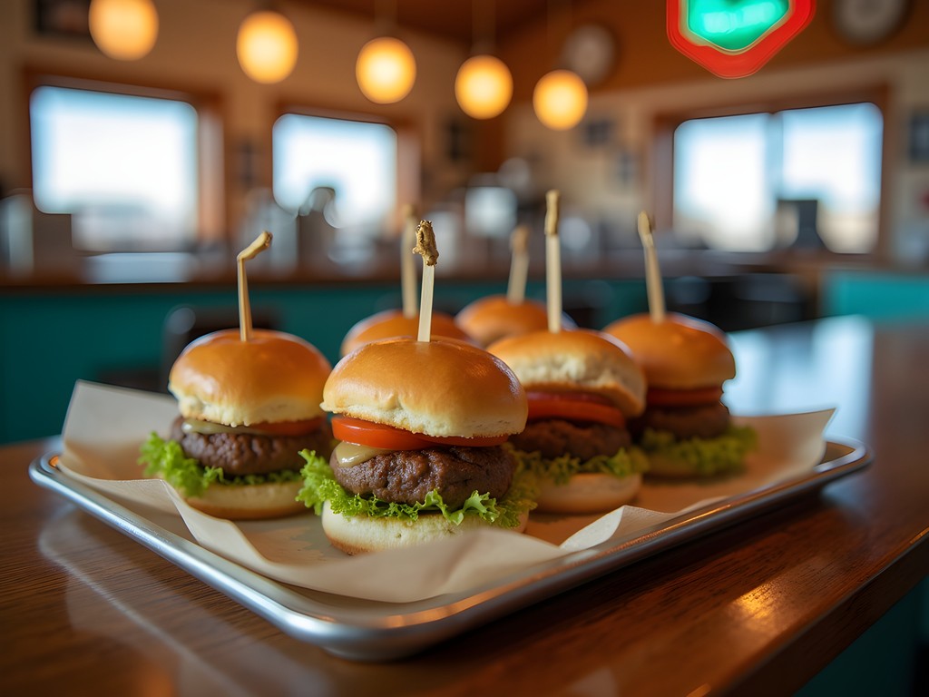 Man enjoying sliders at Nick's Hamburger Shop in Brookings
