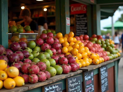 Colorful display of exotic tropical fruits at Rusty's Market in Cairns
