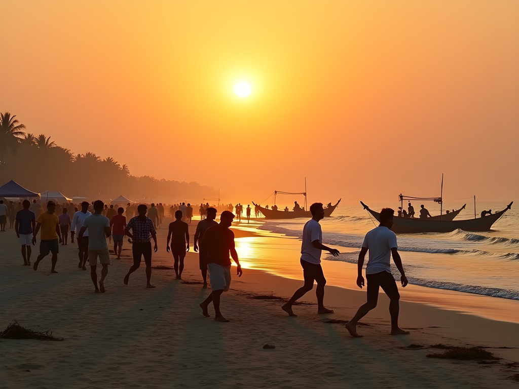 Early morning sunrise at Marina Beach Chennai with locals exercising