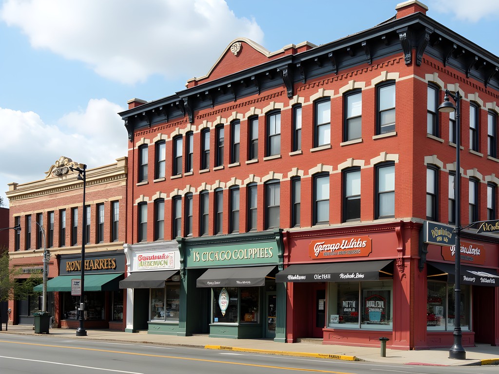 Historic brick buildings along Cermak Road in Cicero, Illinois