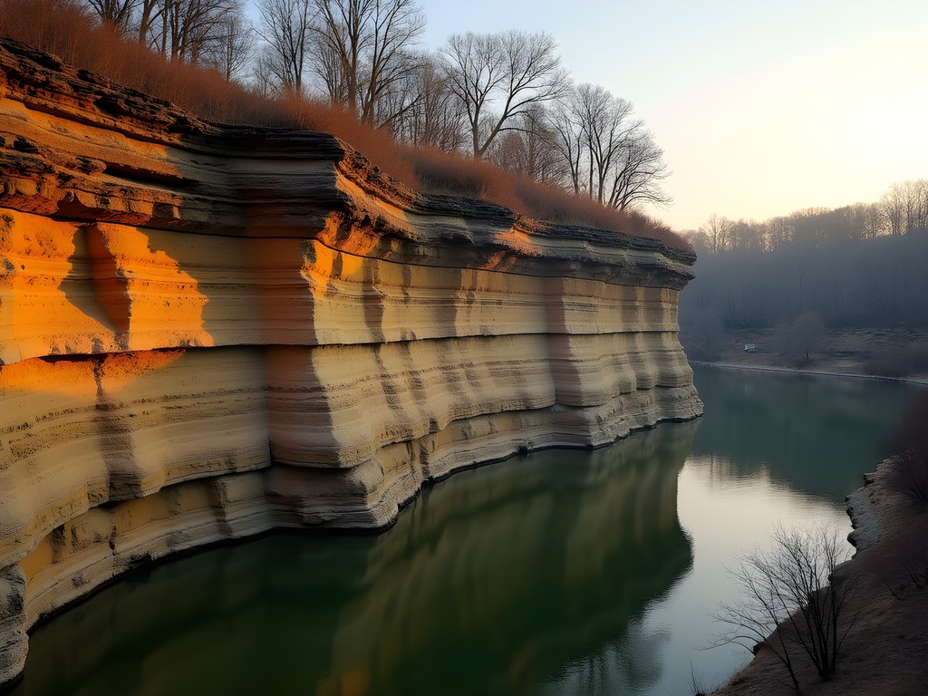 Layered sandstone bluffs overlooking Arkansas River at Cadron Settlement Park