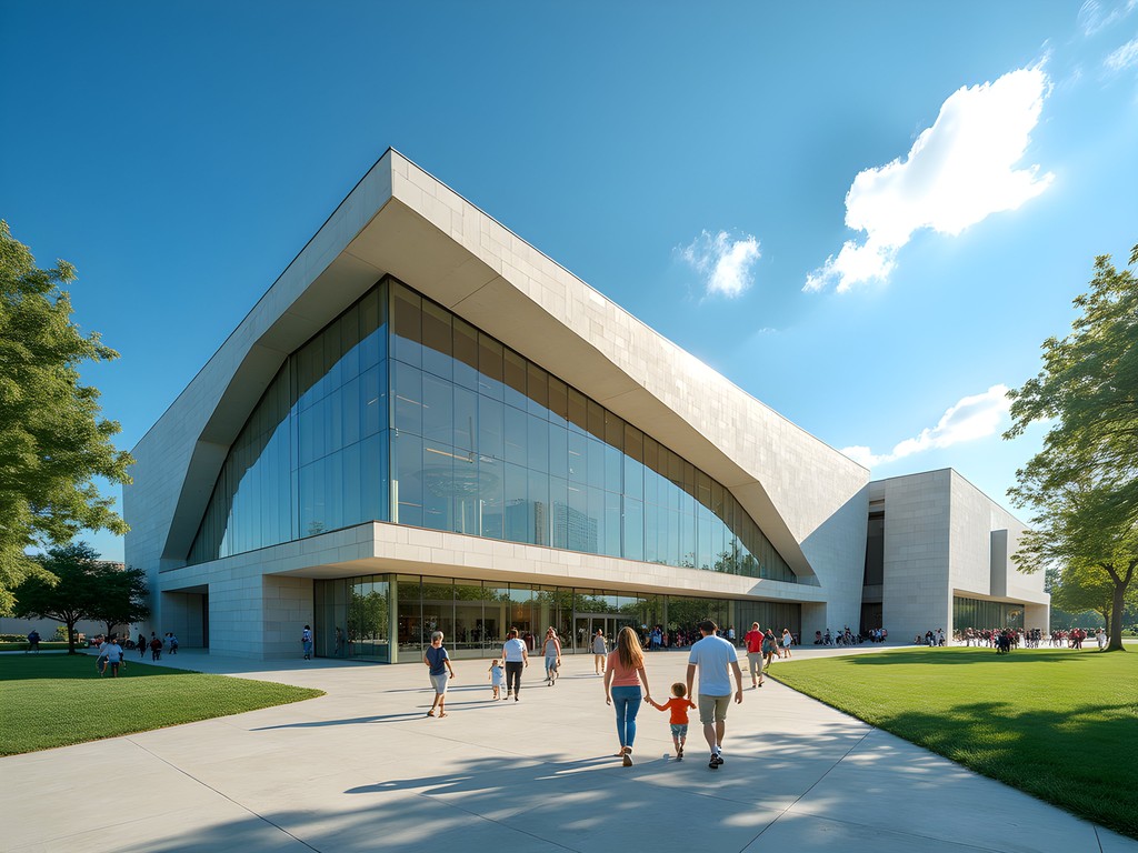 Modern glass facade of Arab American National Museum in Dearborn Michigan