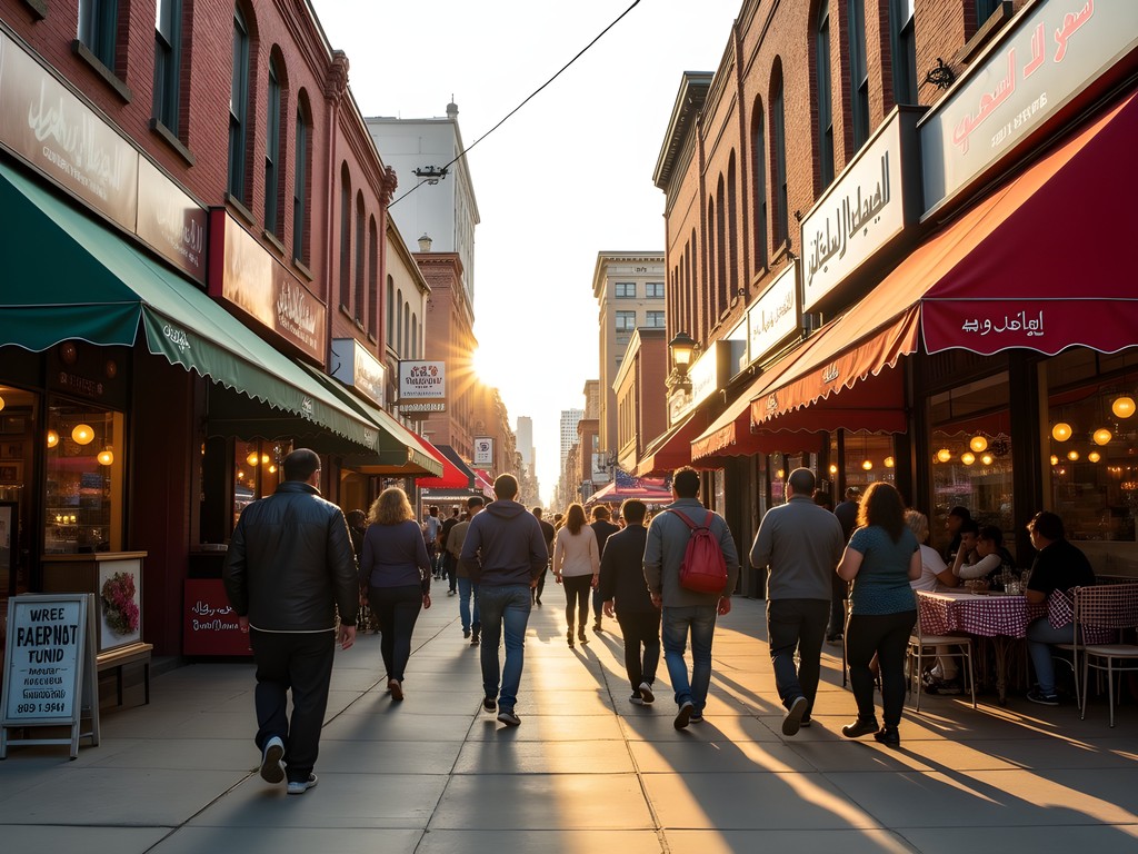 Colorful Middle Eastern storefronts and restaurants on Warren Avenue Dearborn