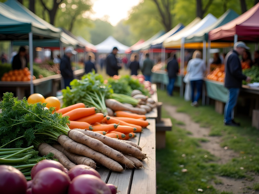 South Side Farmers Market in Des Moines with colorful produce displays and local vendors