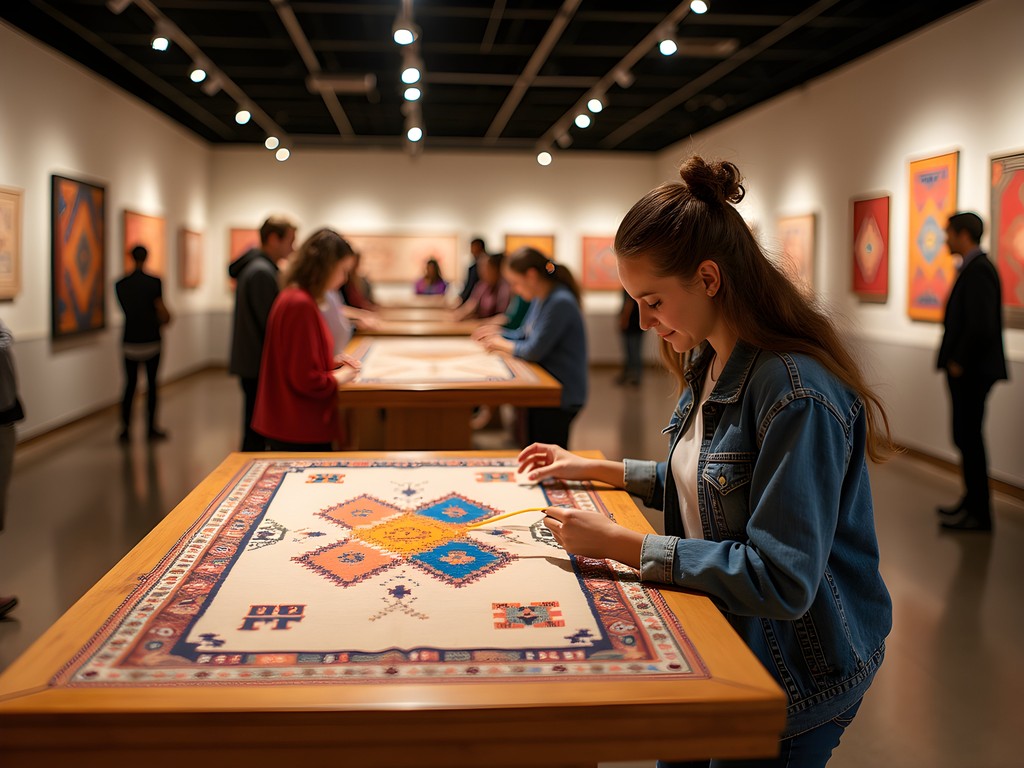 Interactive cultural exhibit at Farmington Museum showing traditional Navajo weaving techniques