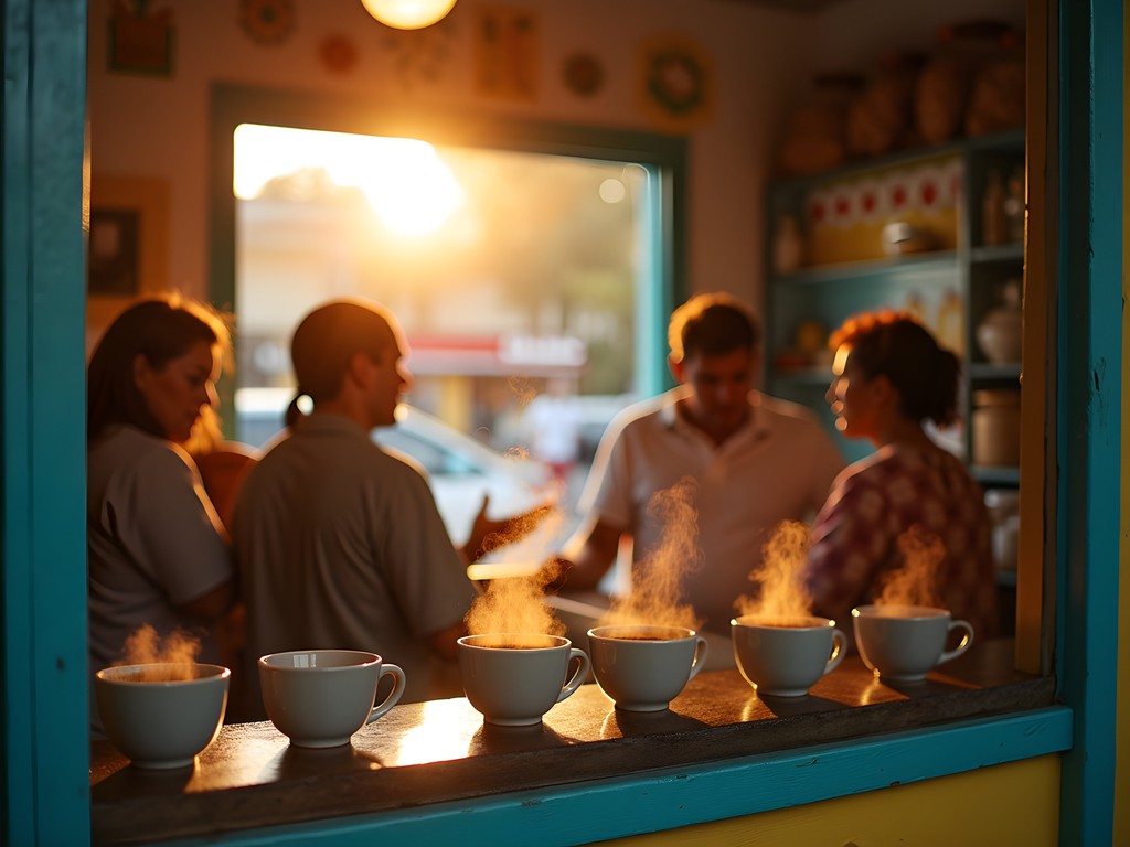 Traditional Cuban ventanita coffee window in Hialeah with locals gathering for morning cafecito