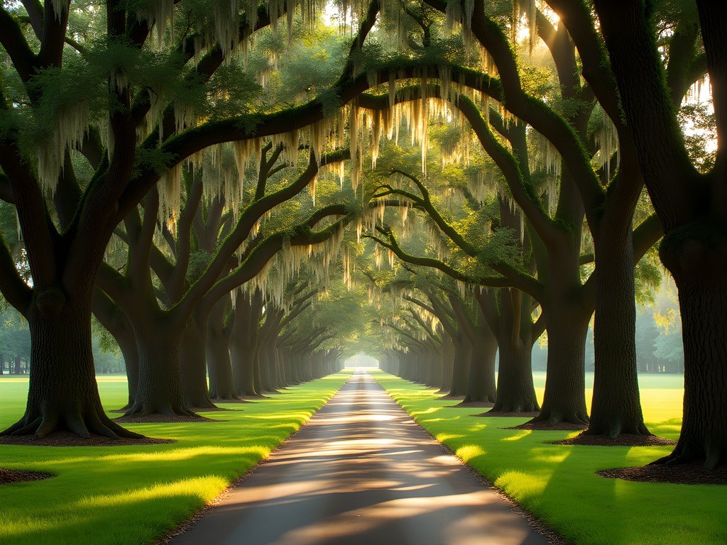 Cyclist riding through tree-lined Natchez Trace Parkway near Jackson Mississippi in spring