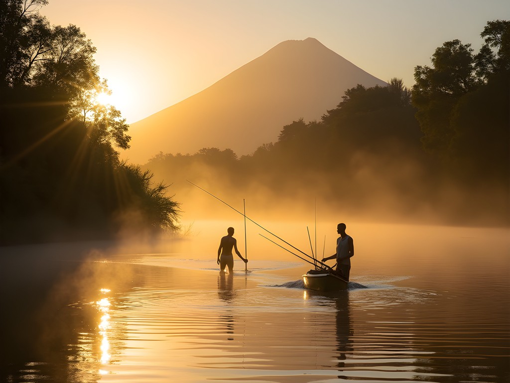 Fishing in Kikuletwa River with local Chagga fishermen near Kilimanjaro