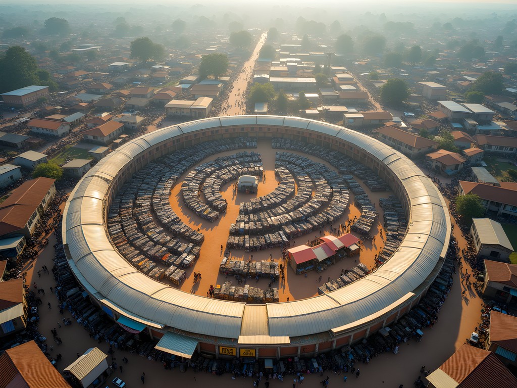 Aerial view of Kejetia Market in Kumasi showing its circular structure