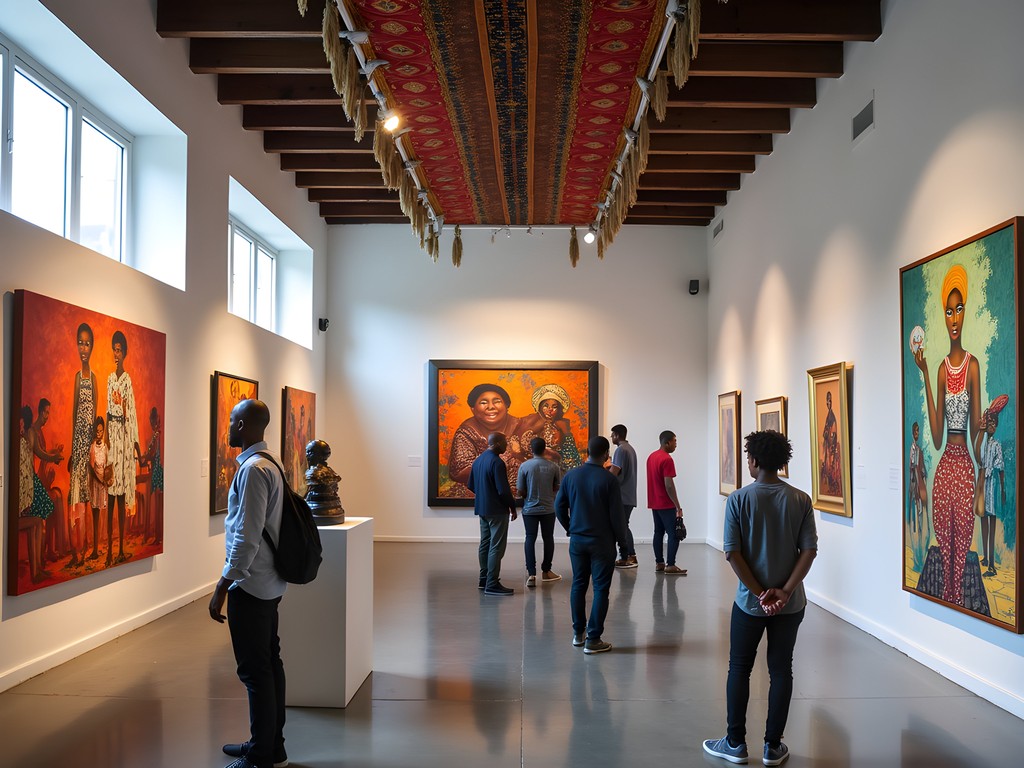 Interior of Nike Art Gallery in Lagos showing colorful Nigerian contemporary art