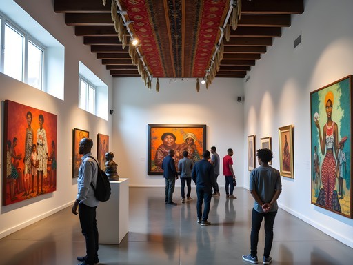 Interior of Nike Art Gallery in Lagos showing colorful Nigerian contemporary art