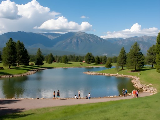 Family enjoying Bear Creek Lake Park with mountain views in Lakewood, Colorado