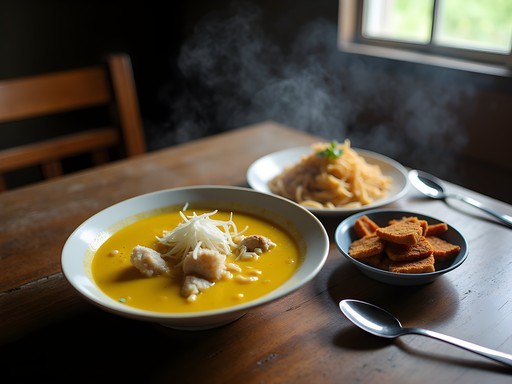 Authentic Javanese food spread at a local warung in Lelydorp, Suriname