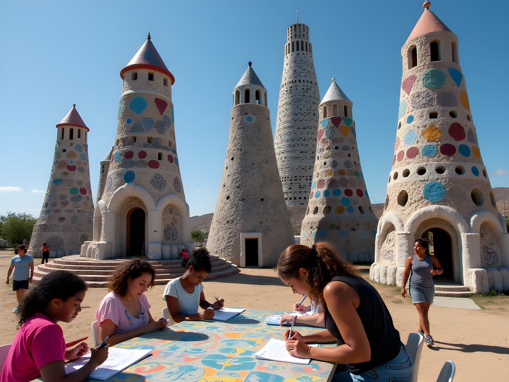 Watts Towers with community art workshop in foreground