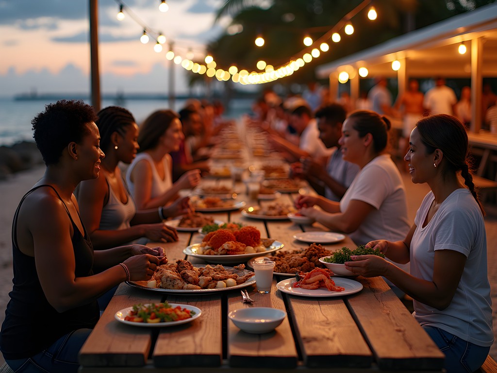 Local Bahamians and visitors enjoying authentic seafood at Smith's Point Wednesday fish fry in Lucaya