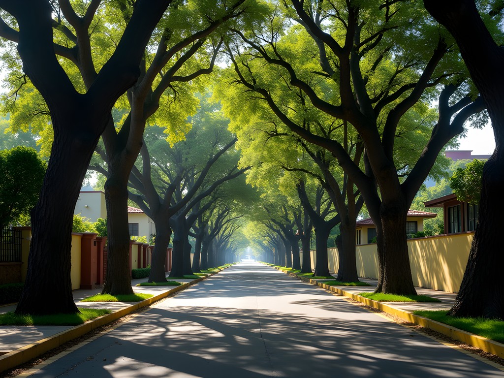 Tree-lined street in San Miguel Chapultepec neighborhood, Mexico City