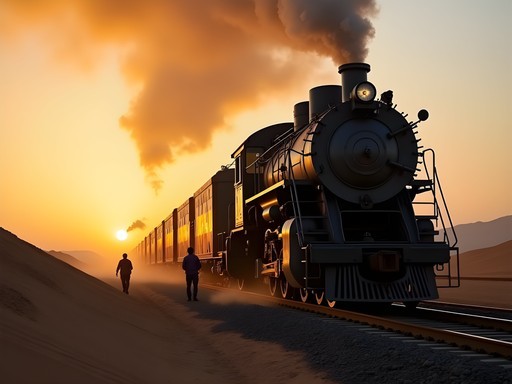 The famous iron ore train preparing for departure at dawn in Nouadhibou