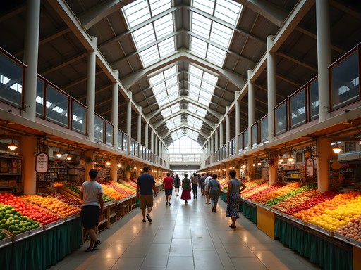 Castries Market Saint Lucia interior showing high ceilings and cross-ventilation design for tropical climate