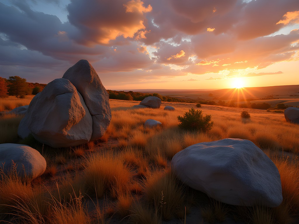 Sunset view from limestone formations at Indian Rock Park in Salina, Kansas