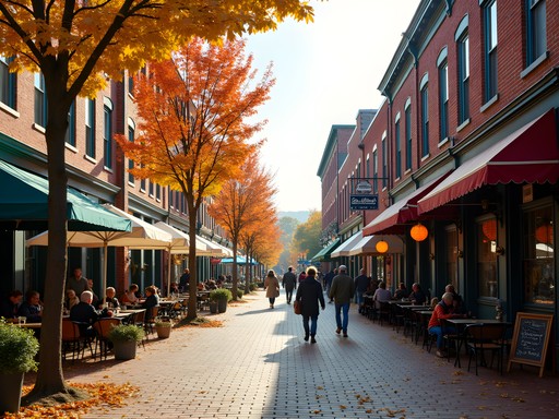 Jay Street pedestrian marketplace in Schenectady during fall