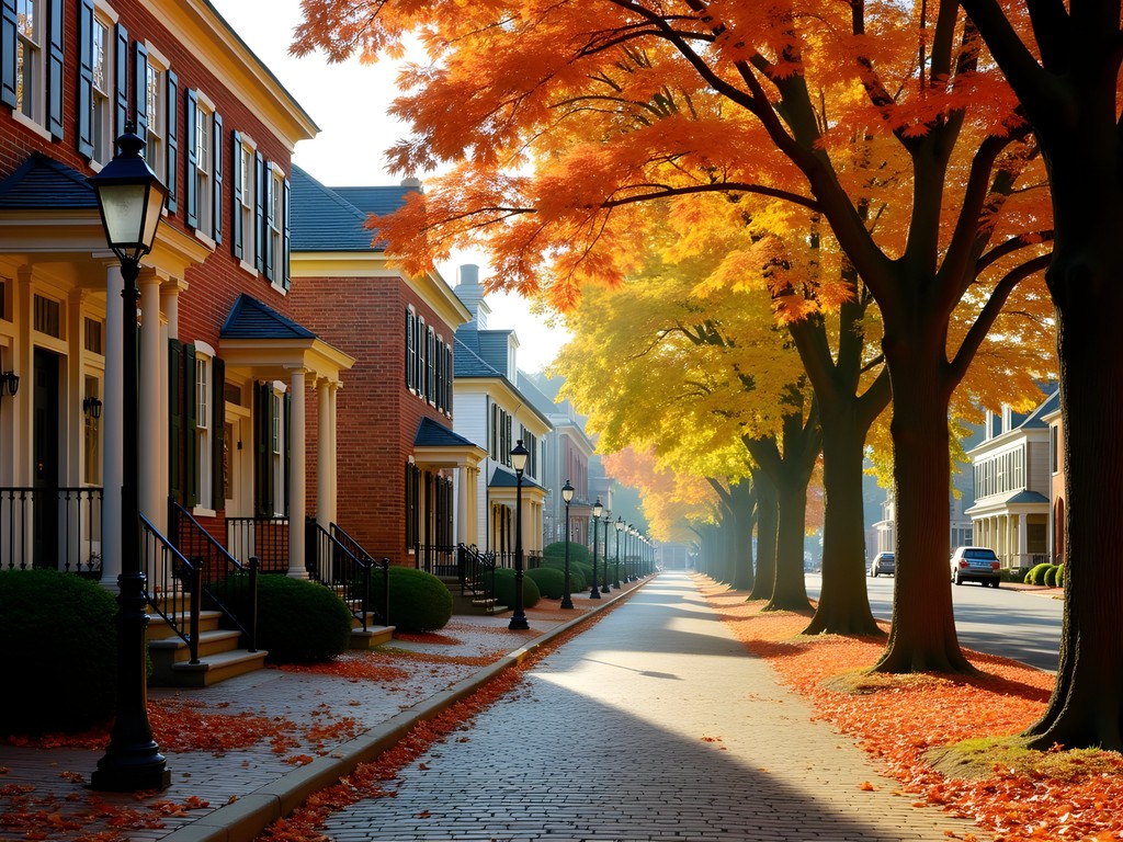 Historic homes in Schenectady's Stockade District surrounded by fall foliage