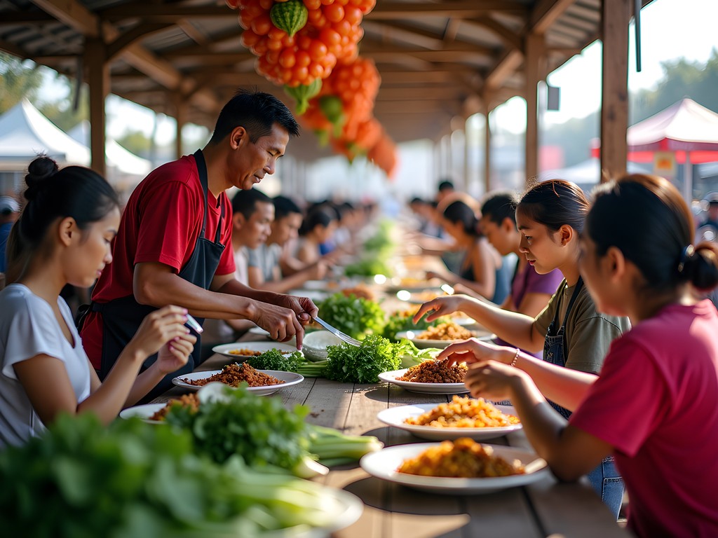 Bustling Sunday Asian Farmers Market in Stockton with food vendors and community gathering