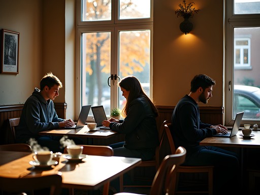 Students gathered at a cozy Tartu café with autumn views