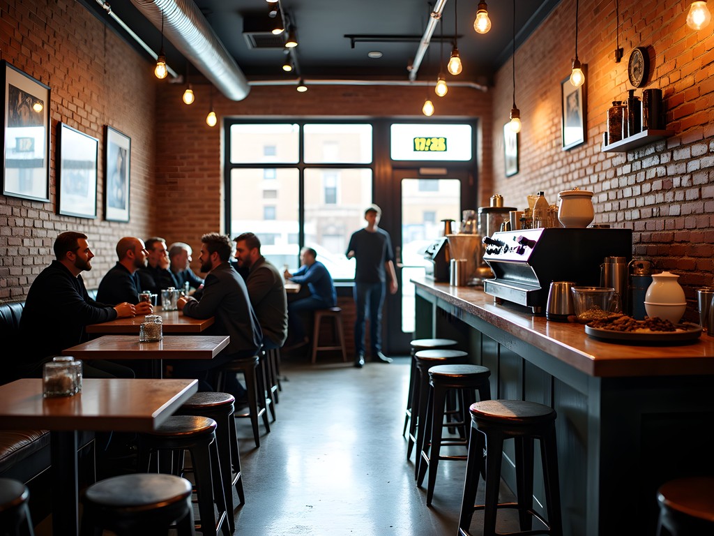 Cozy interior of local Utica coffee shop with espresso bar