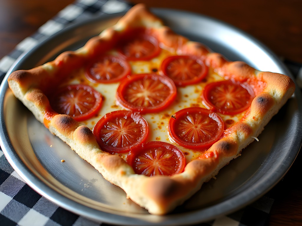 Traditional Utica tomato pie with sauce on top at O'Scugnizzo's pizzeria