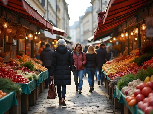 Local vendors and shoppers at Karmelitermarkt in Vienna's 2nd district