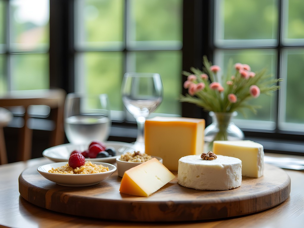Artisanal cheese selection with accompaniments at Meierei im Stadtpark, Vienna