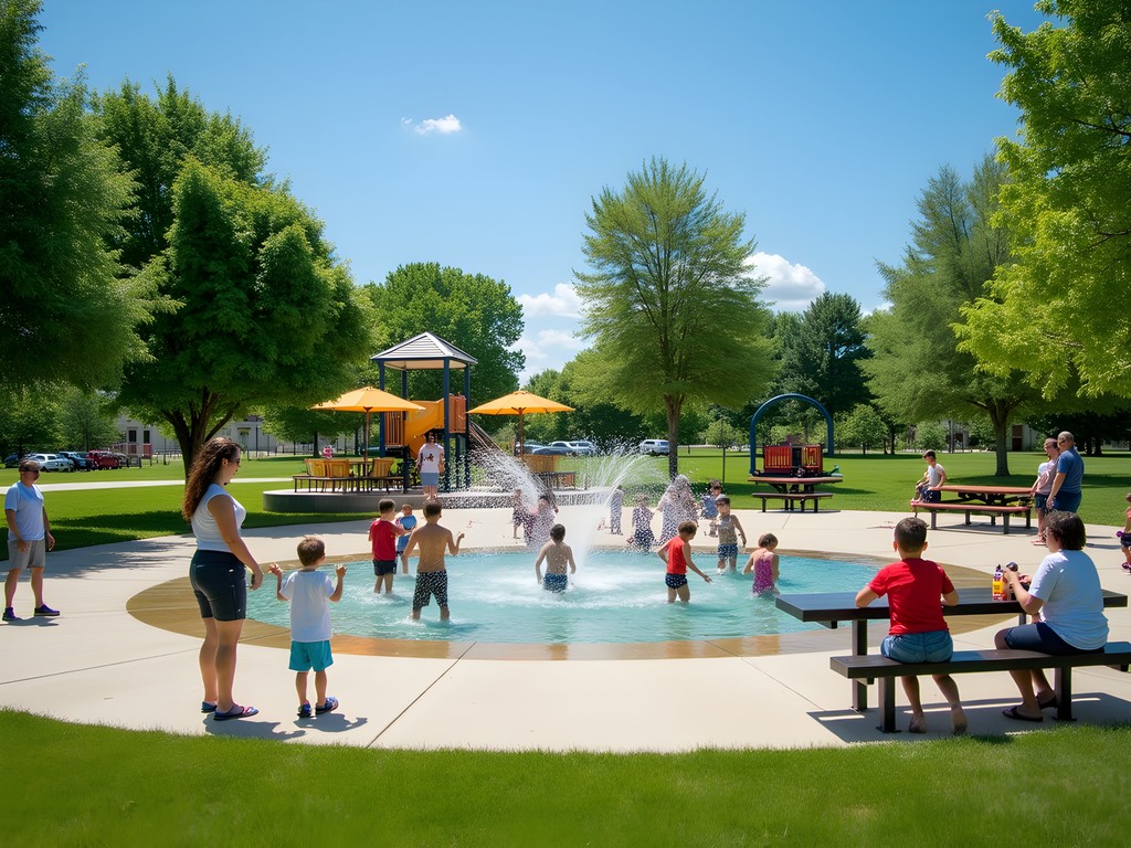 Families enjoying summer activities at Halmich Park in Warren Michigan