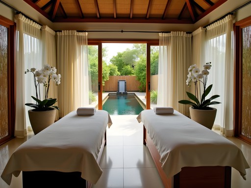 Couples spa treatment room with tropical garden views at Arima wellness retreat