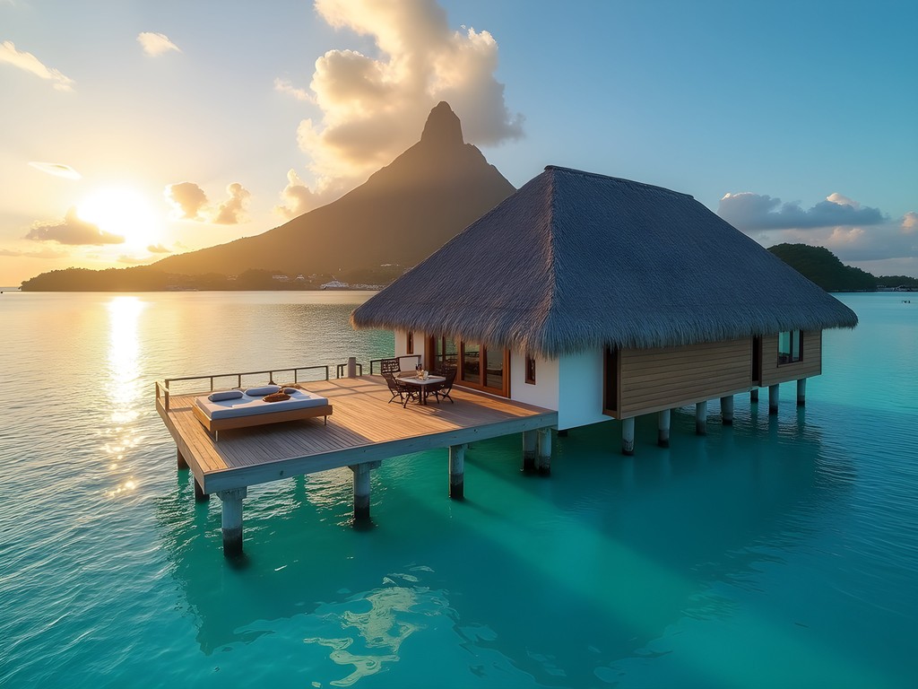 Luxury overwater villa with Mount Otemanu view in Bora Bora