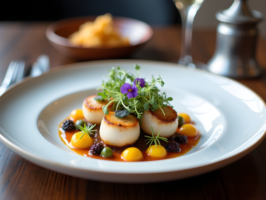 Elegant tasting menu dish at upscale Boston restaurant with seasonal ingredients