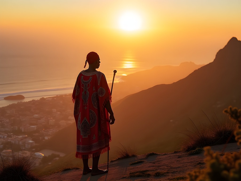 Spiritual sunrise ceremony on Signal Hill overlooking Cape Town