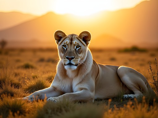 Rare white lions resting in golden morning light at Sanbona Wildlife Reserve