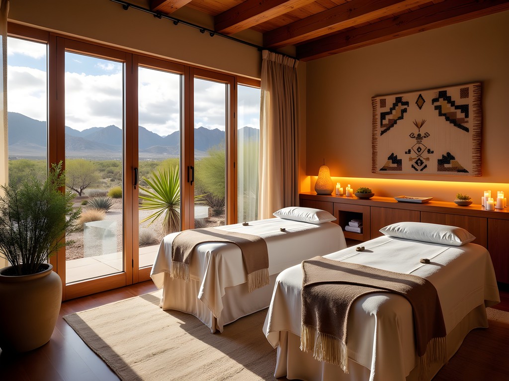 Luxury spa treatment room with desert views at Aji Spa in Chandler
