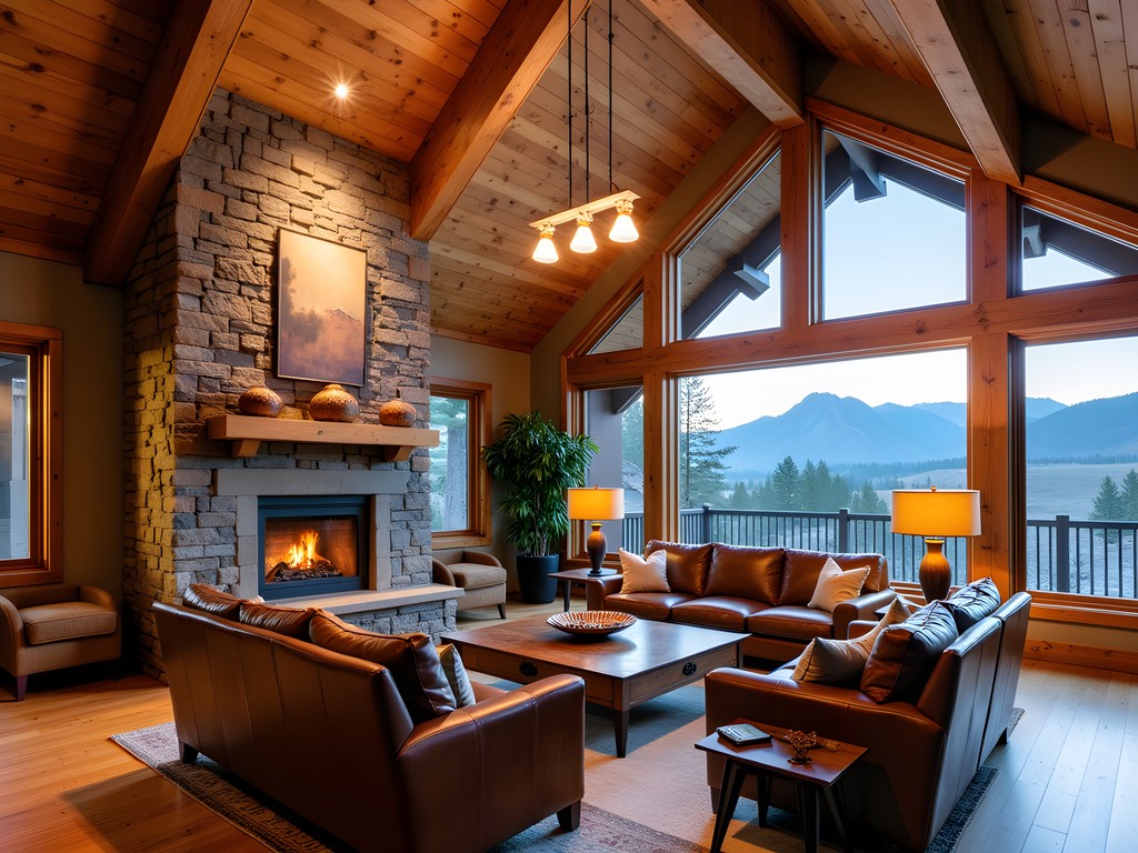 Elegant luxury ranch cabin interior with Western decor and modern sustainable amenities