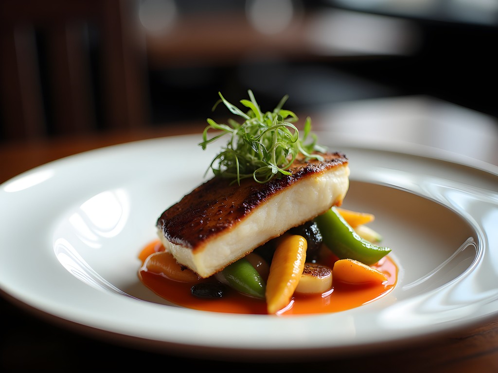 Elegantly plated fine dining dish with seasonal ingredients at Cincinnati restaurant