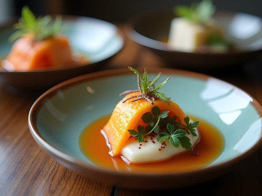 Elegantly plated contemporary royal Korean cuisine tasting menu at Poom Daegu restaurant