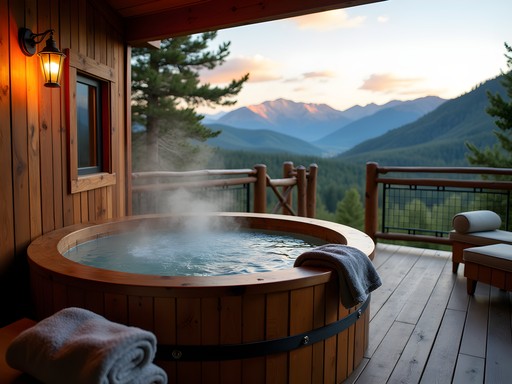 Luxury mountain yurt with outdoor soaking tub overlooking Montana valley